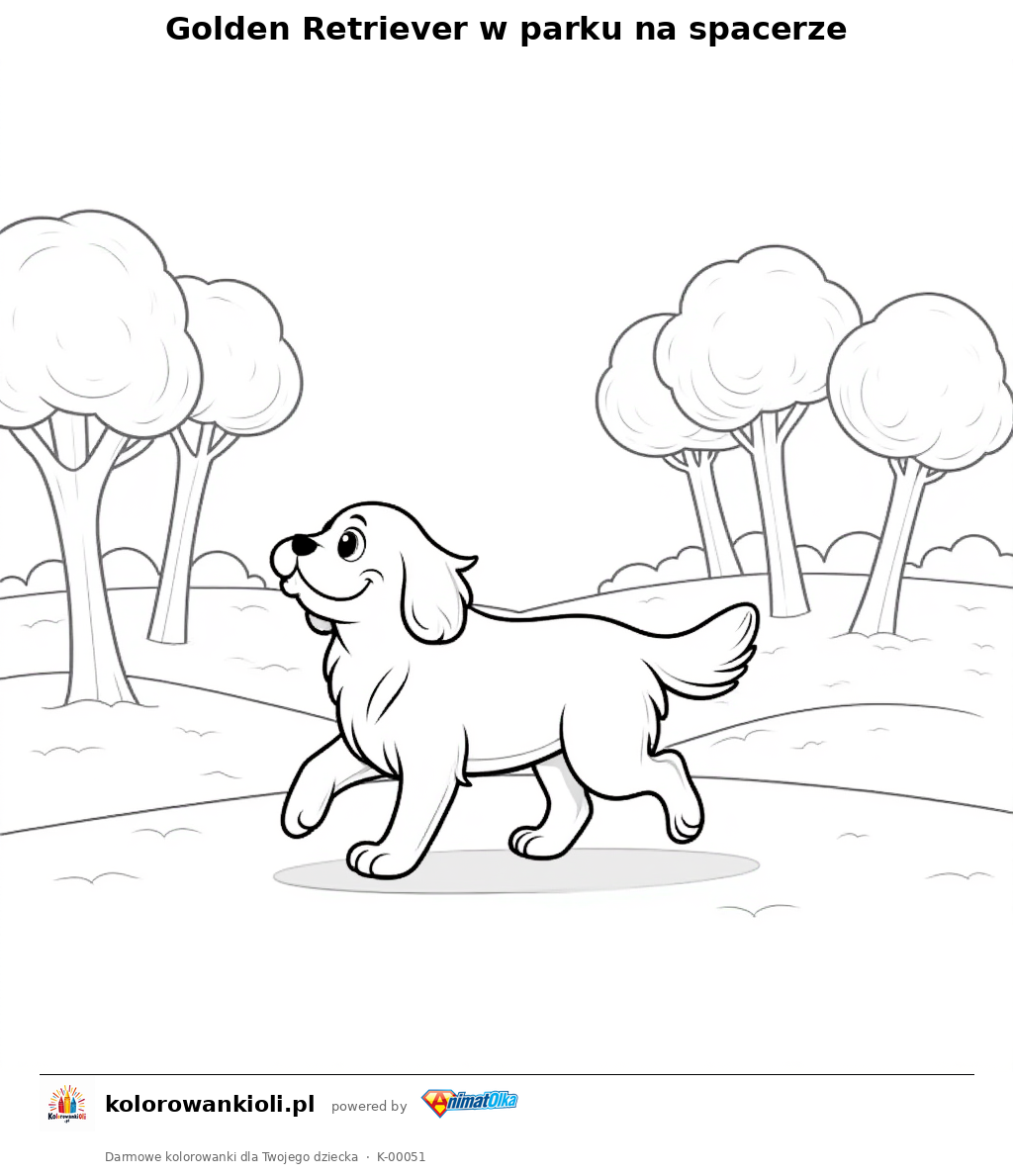 Kolorowanka — Golden Retriever w parku na spacerze