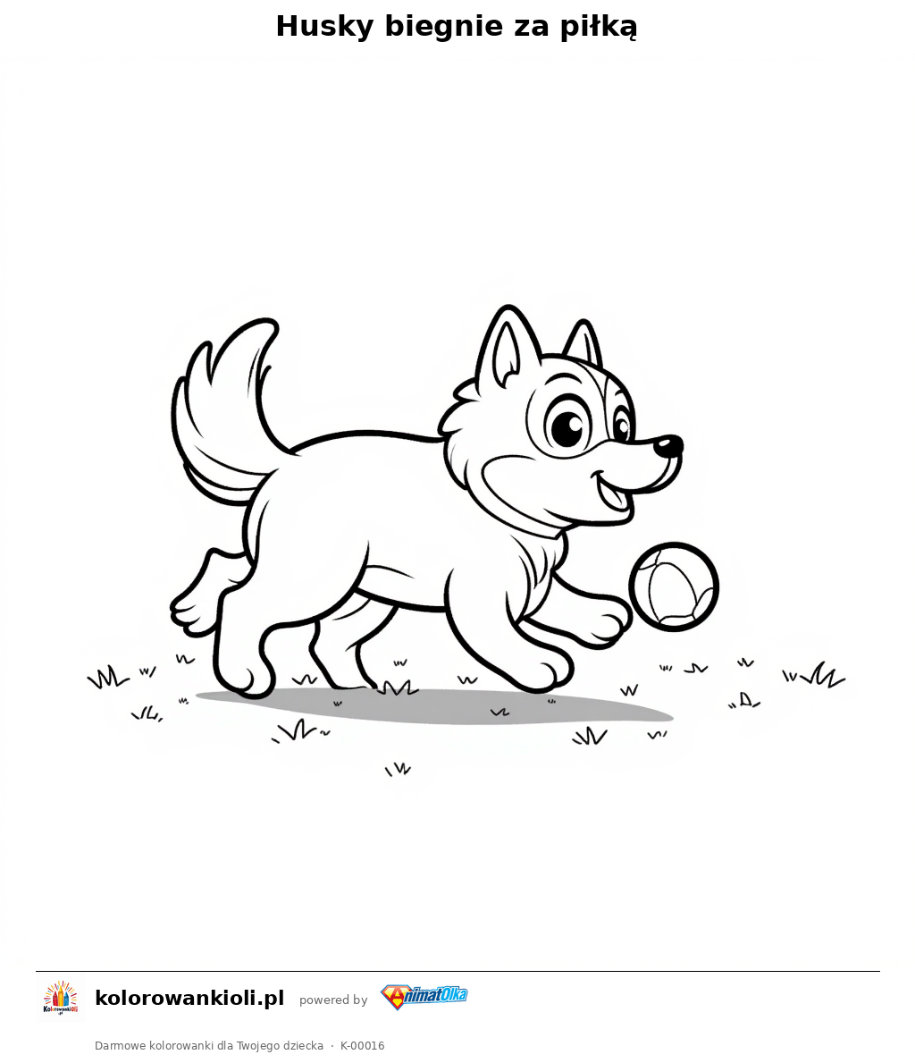 Kolorowanka — Husky biegnie za piłką