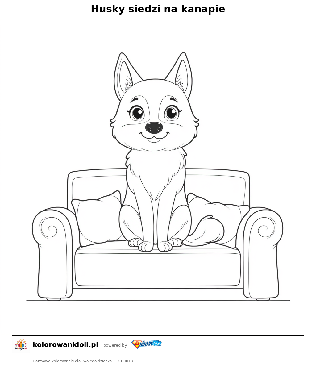 Kolorowanka — Husky siedzi na kanapie