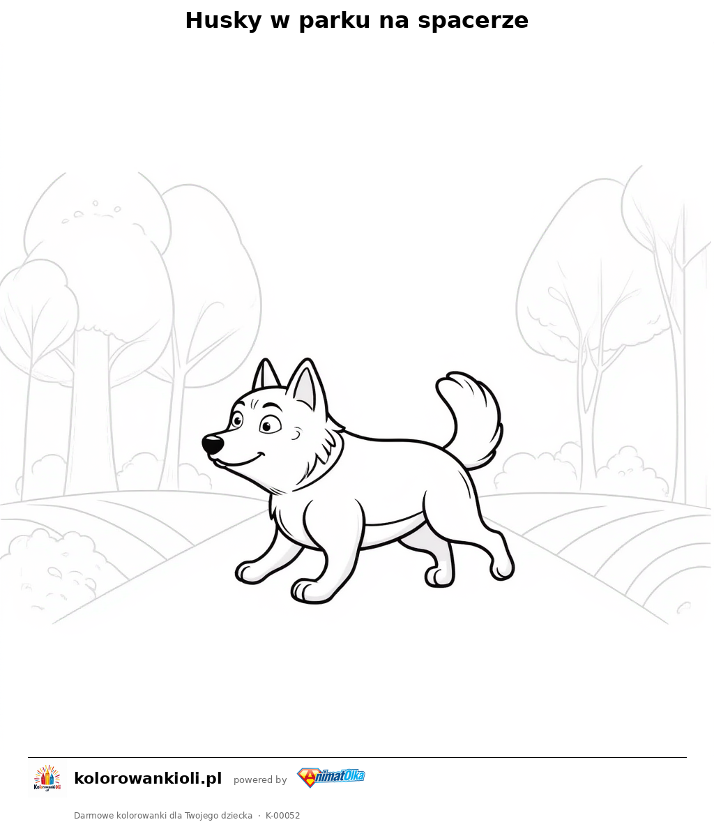 Kolorowanka — Husky w parku na spacerze