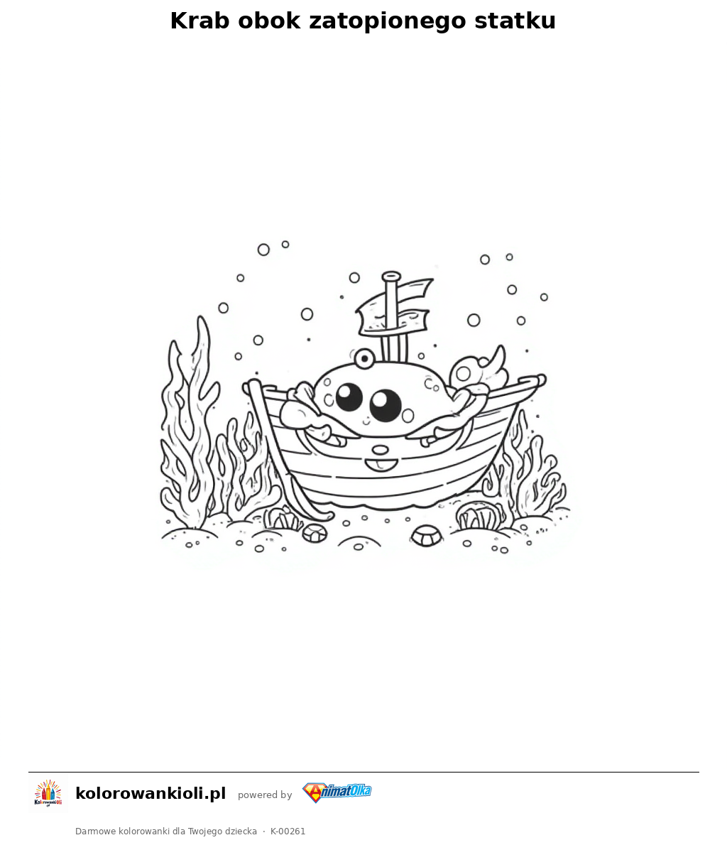 Kolorowanka — Krab obok zatopionego statku