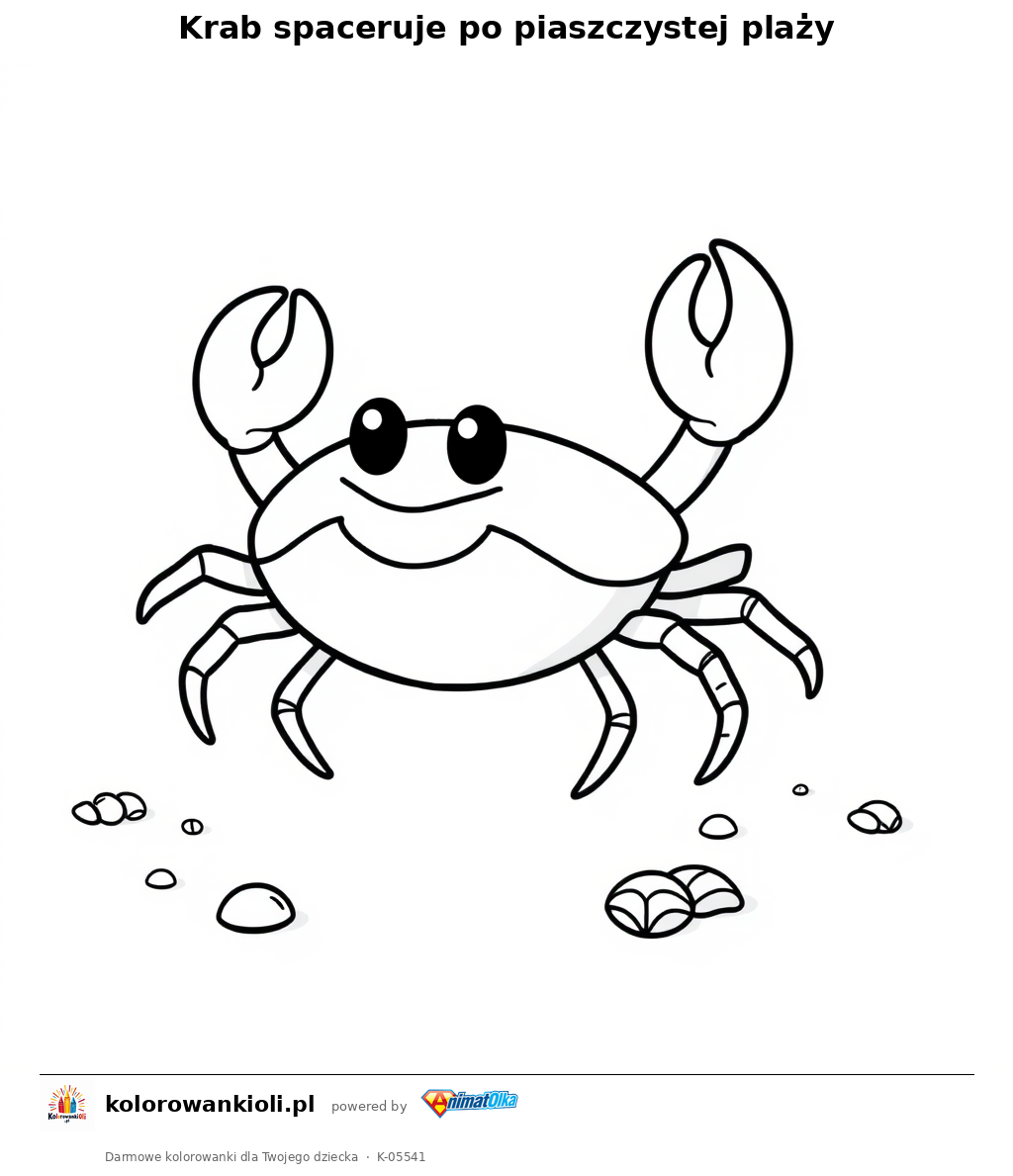 Krab spaceruje po piaszczystej plaży — kolorowanka do wydruku dla dzieci