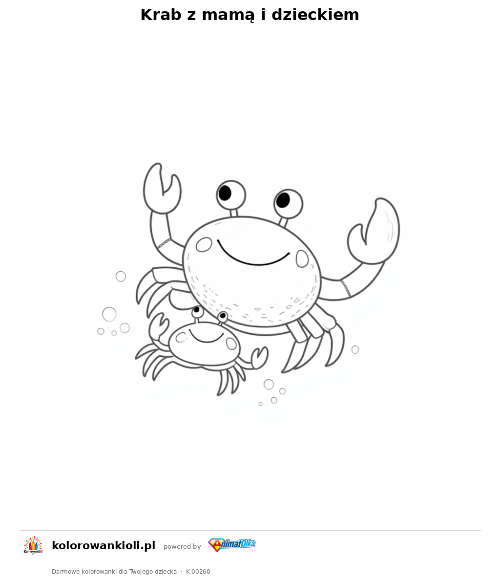 Kolorowanka — Krab z mamą i dzieckiem