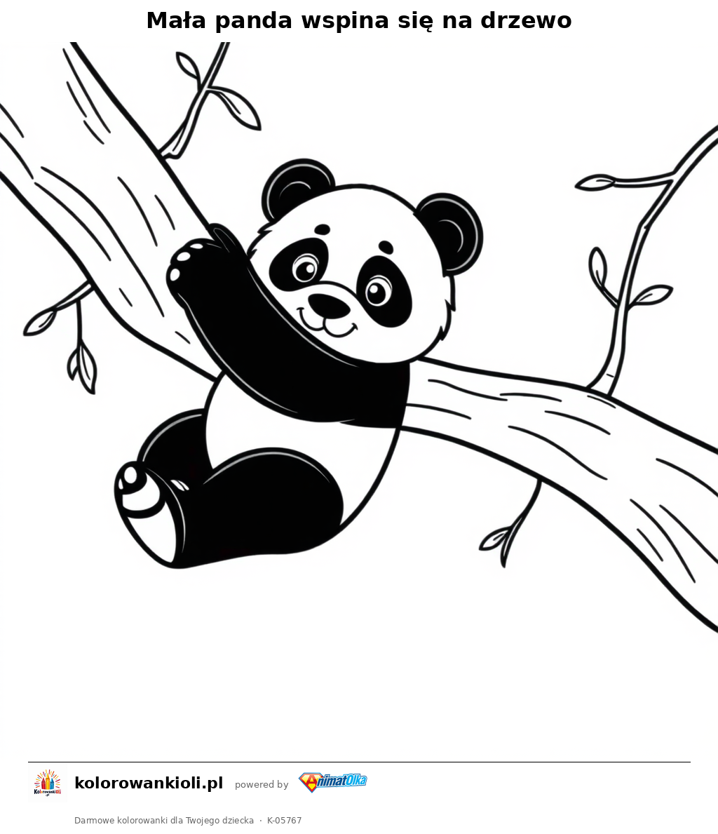 Mała panda wspina się na drzewo — kolorowanka do wydruku dla dzieci