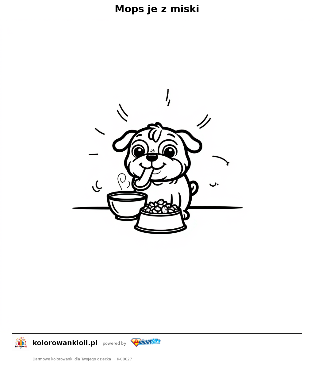 Kolorowanka — Mops je z miski
