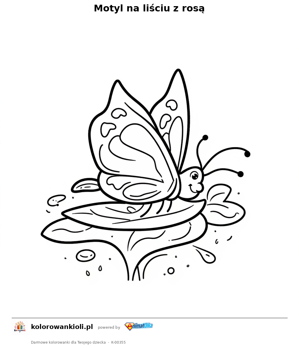Kolorowanka — Motyl na liściu z rosą