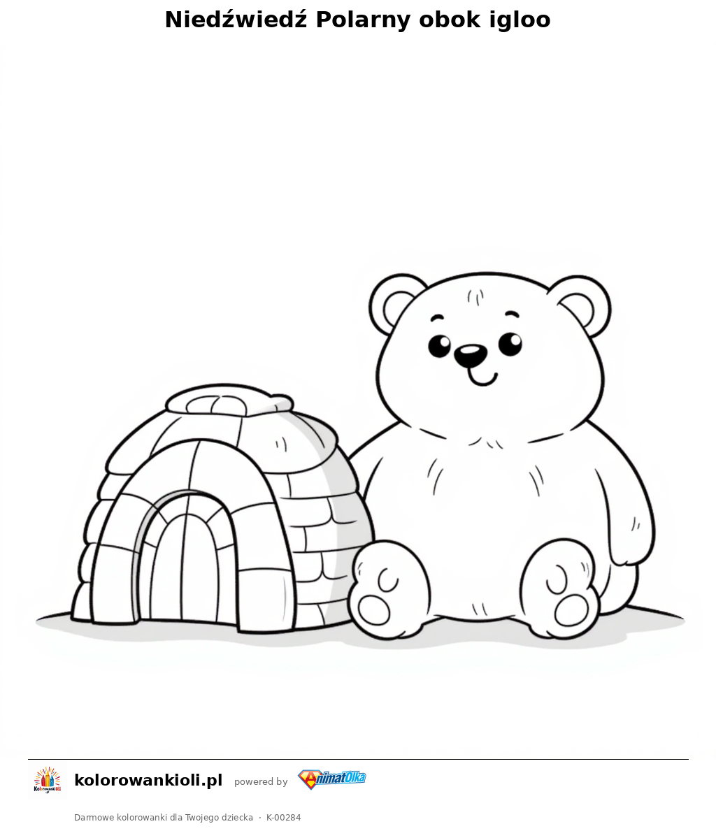 Kolorowanka — Niedźwiedź Polarny obok igloo