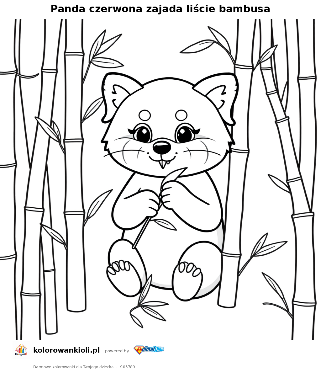 Panda czerwona zajada liście bambusa — kolorowanka do wydruku dla dzieci