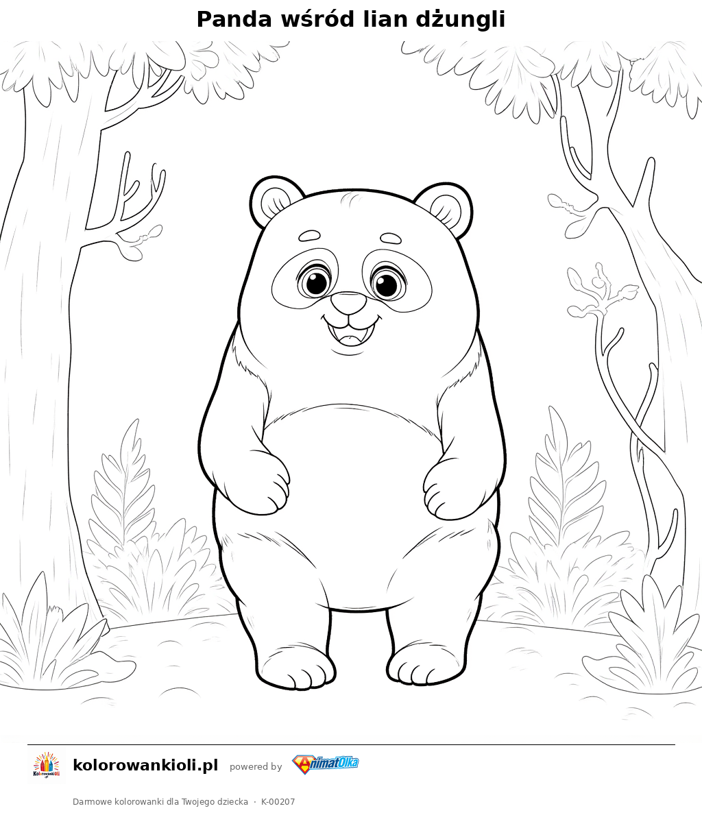 Kolorowanka — Panda wśród lian dżungli