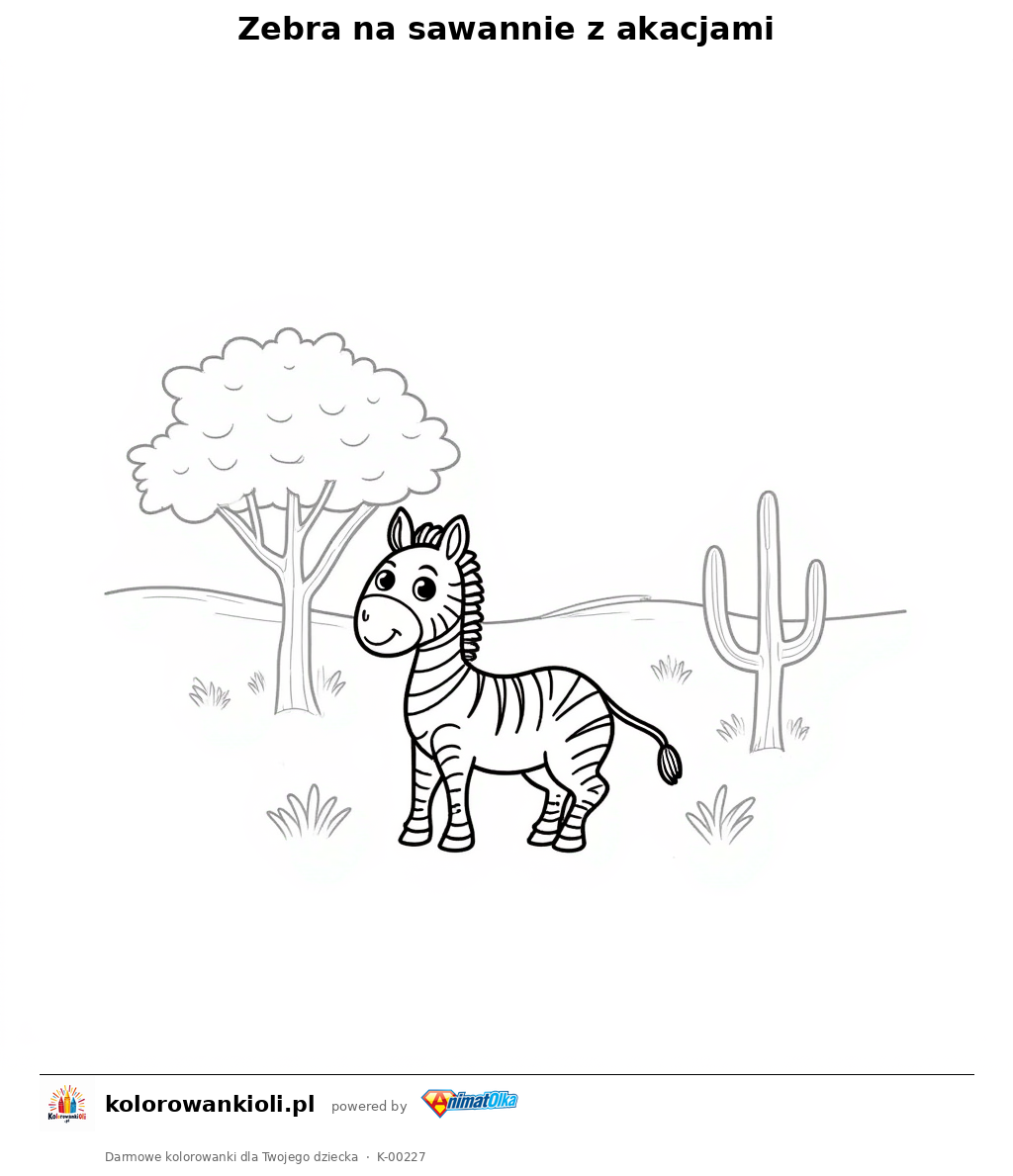 Kolorowanka — Zebra na sawannie z akacjami