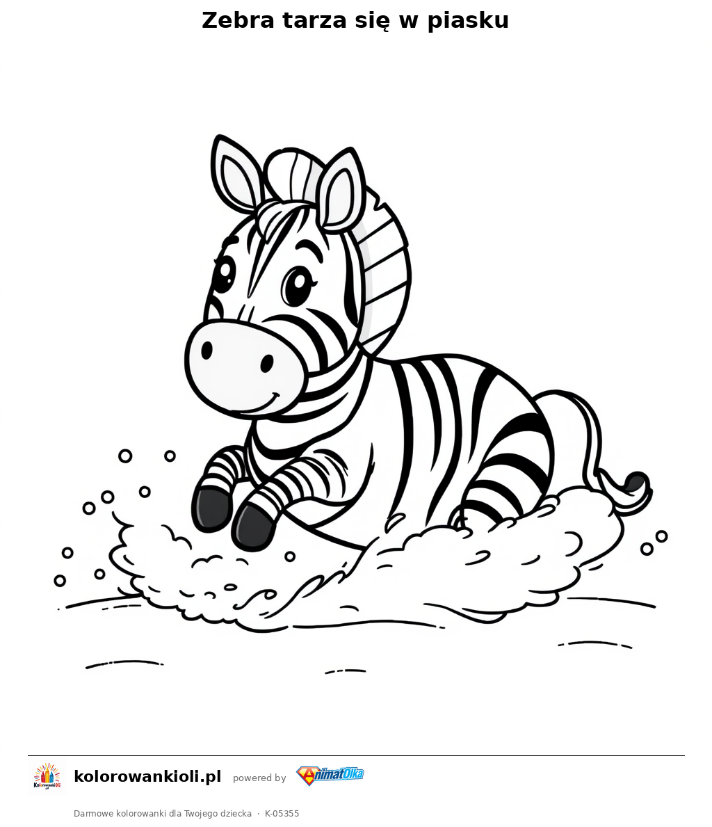 Zebra tarza się w piasku — kolorowanka do wydruku dla dzieci