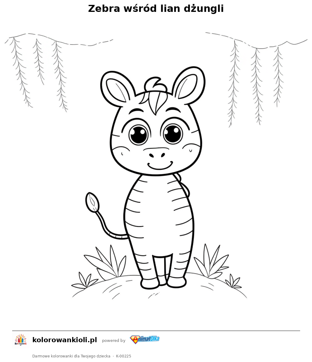 Kolorowanka — Zebra wśród lian dżungli