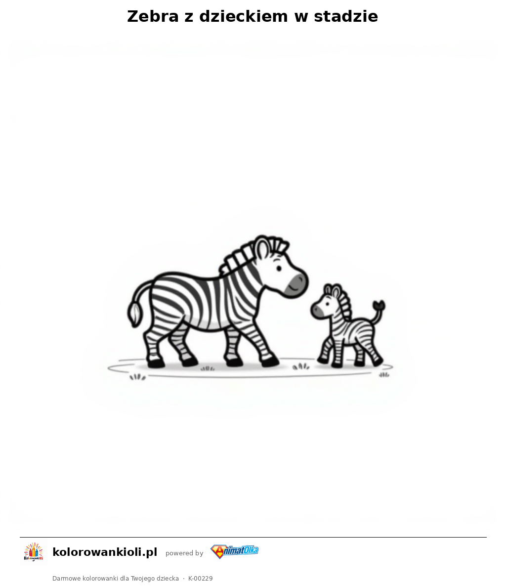 Kolorowanka — Zebra z dzieckiem w stadzie