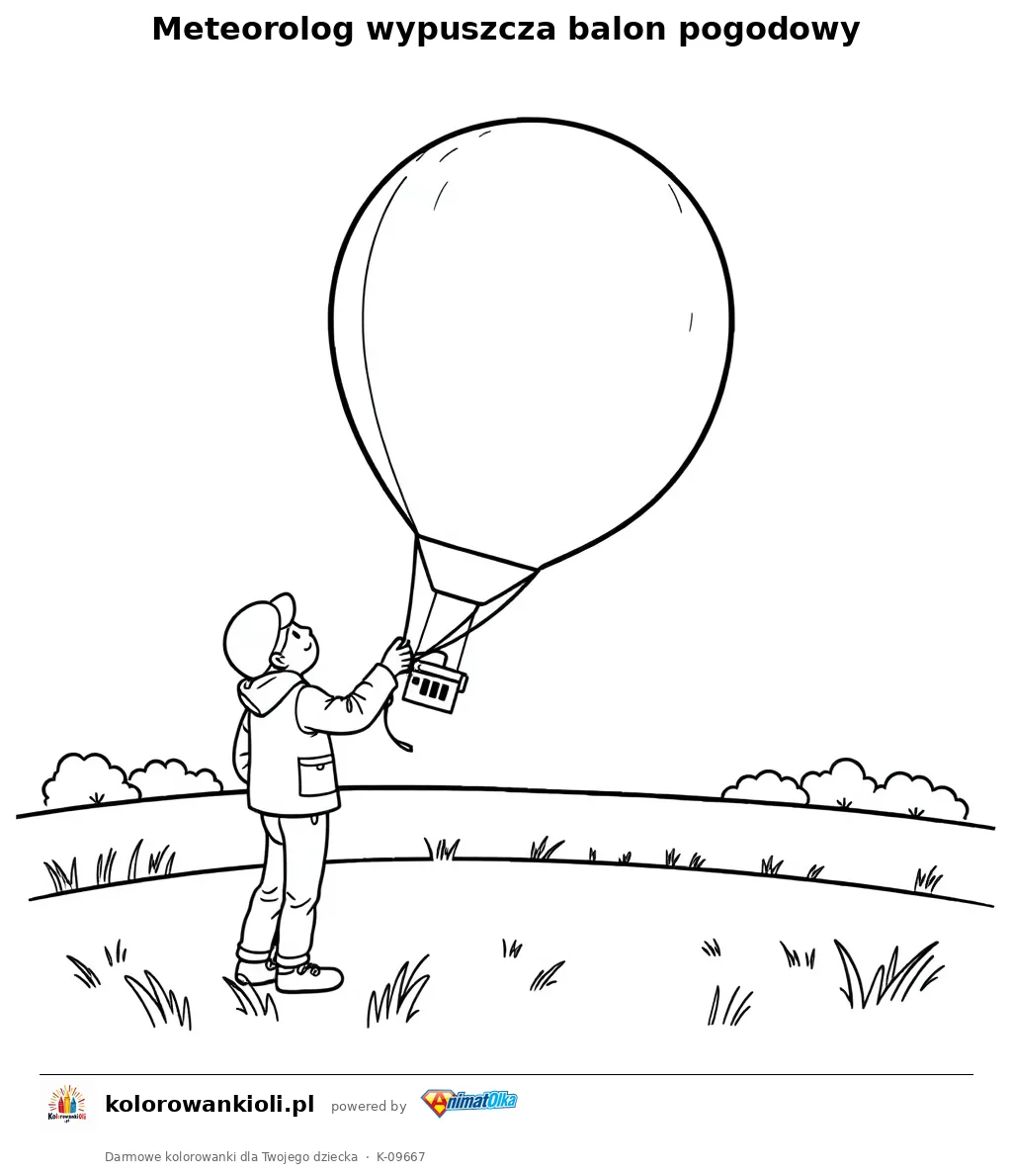 Meteorolog wypuszcza balon pogodowy — kolorowanka do wydruku dla dzieci