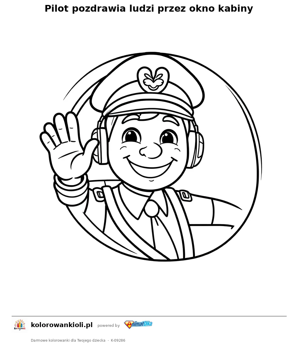 Pilot pozdrawia ludzi przez okno kabiny — kolorowanka do wydruku dla dzieci