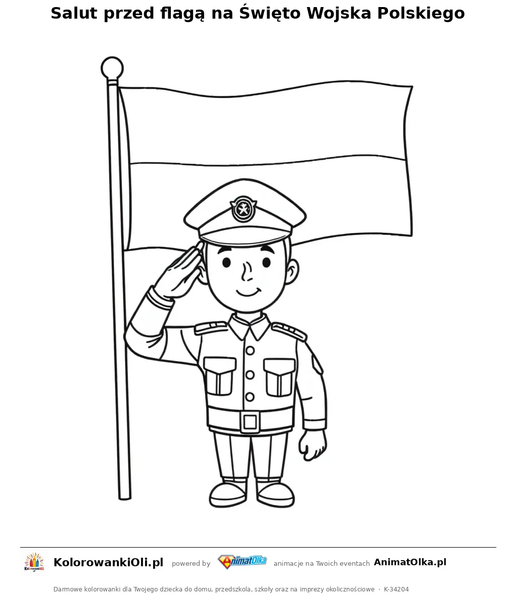 Salut przed flagą na Święto Wojska Polskiego — kolorowanka żołnierz do wydruku