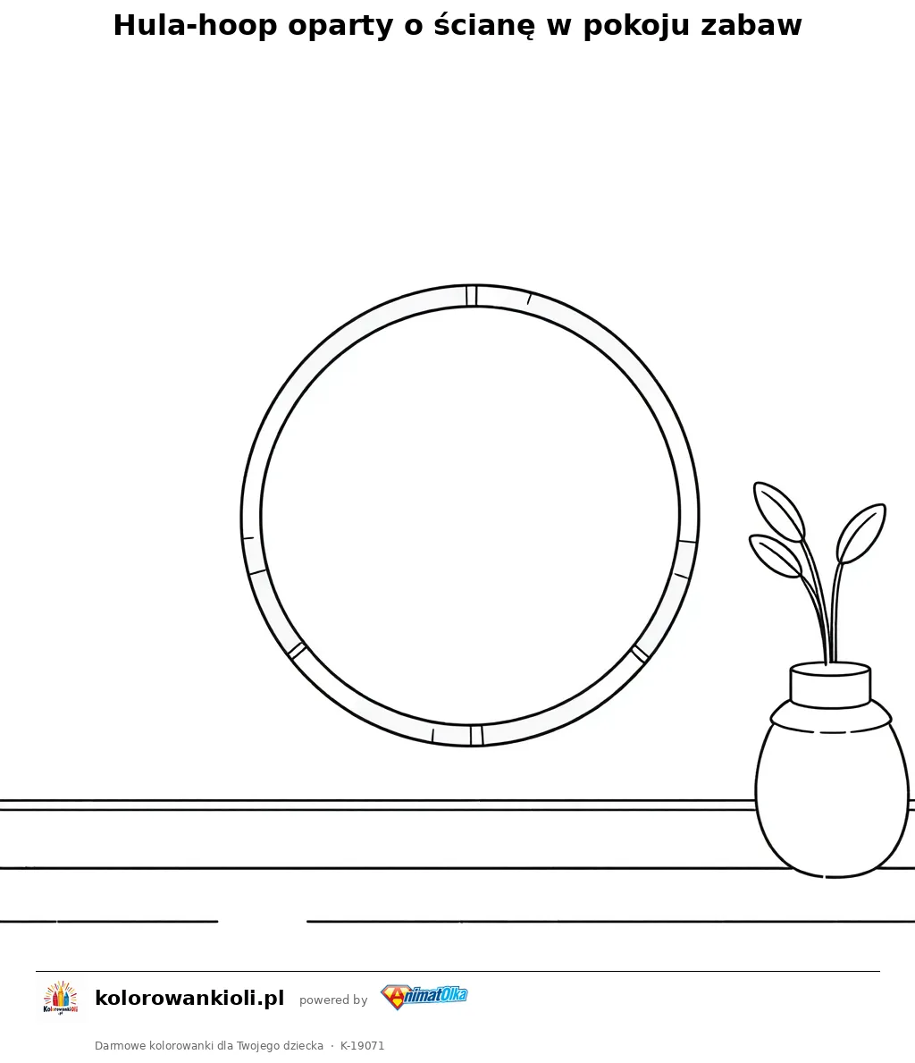 Hula-hoop oparty o ścianę w pokoju zabaw — kolorowanka do wydruku dla dzieci