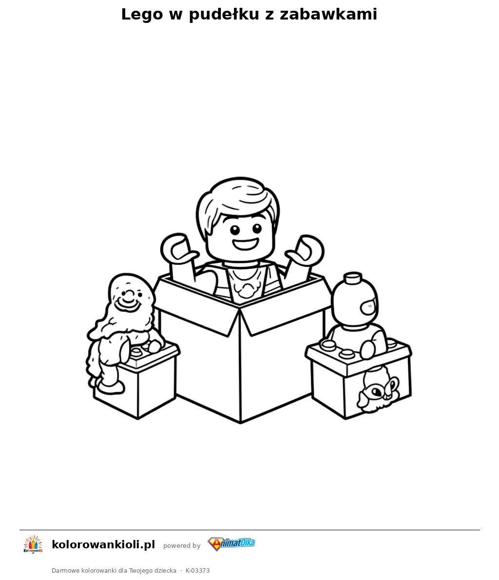 Lego w pudełku z zabawkami — kolorowanka do wydruku dla dzieci