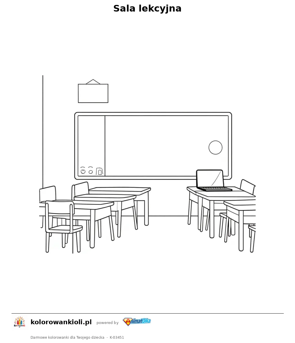 Sala lekcyjna — kolorowanka do wydruku dla dzieci