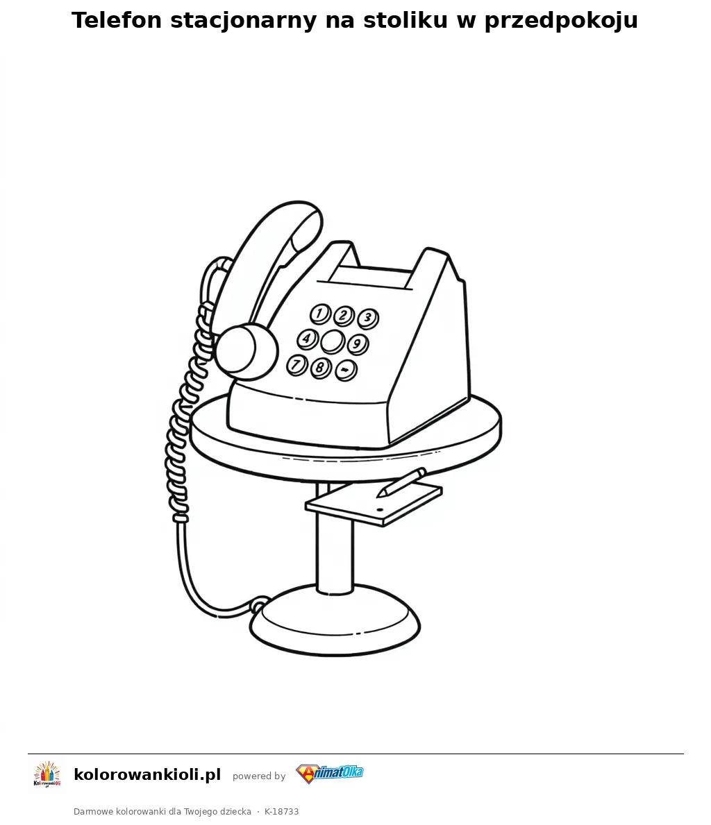 Telefon stacjonarny na stoliku w przedpokoju — kolorowanka do wydruku dla dzieci