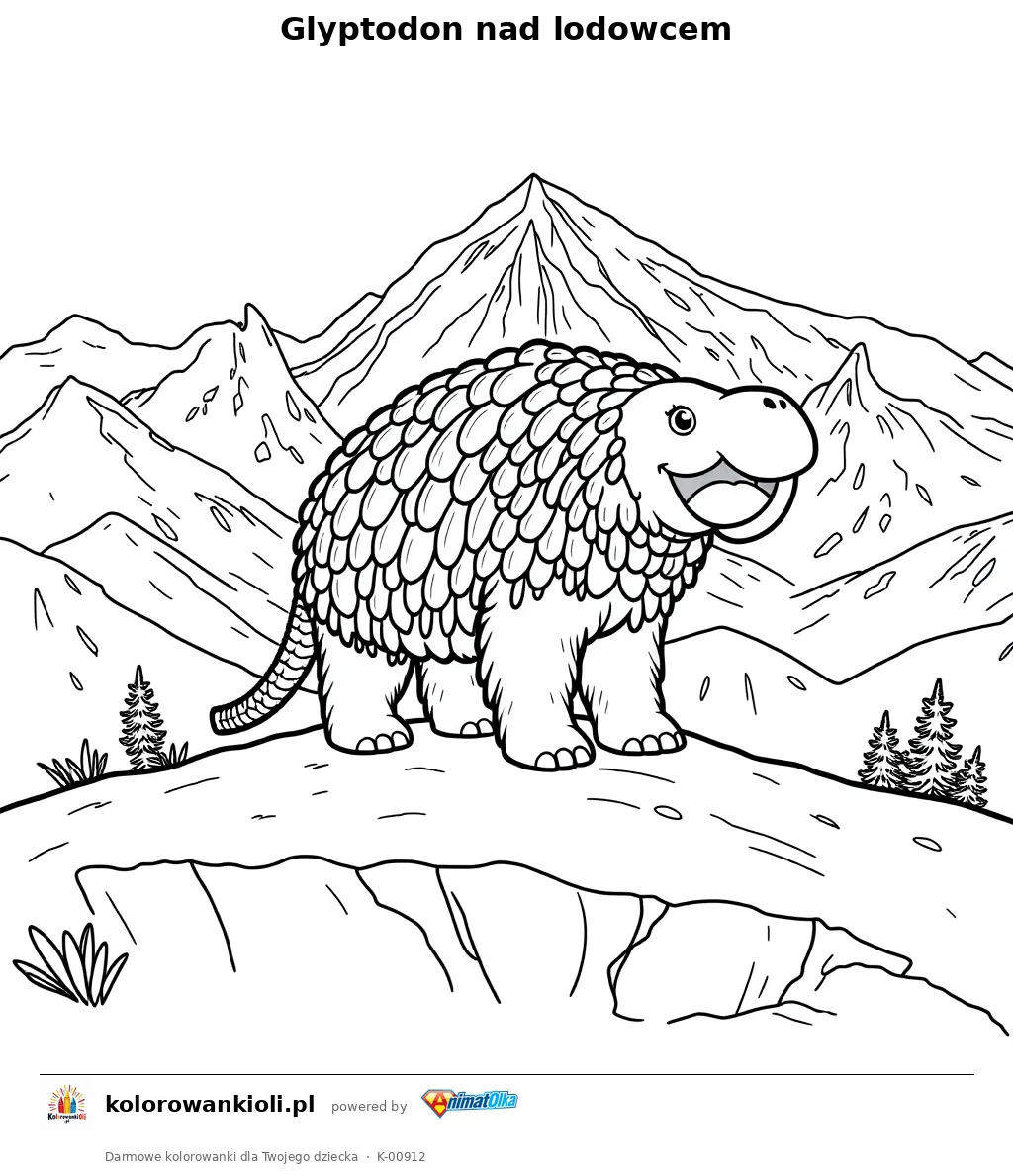 Glyptodon nad lodowcem — kolorowanka do wydruku dla dzieci