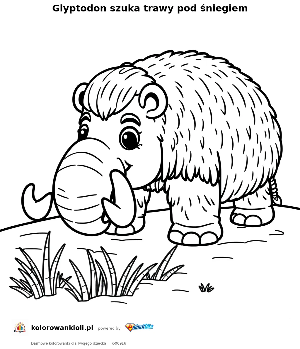 Glyptodon szuka trawy pod śniegiem — kolorowanka do wydruku dla dzieci