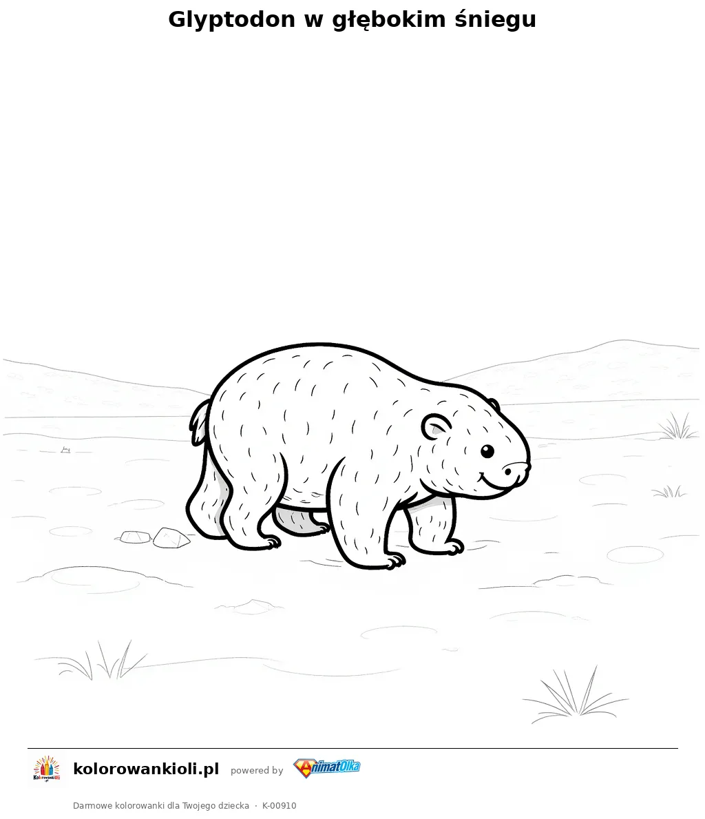Glyptodon w głębokim śniegu — kolorowanka do wydruku dla dzieci