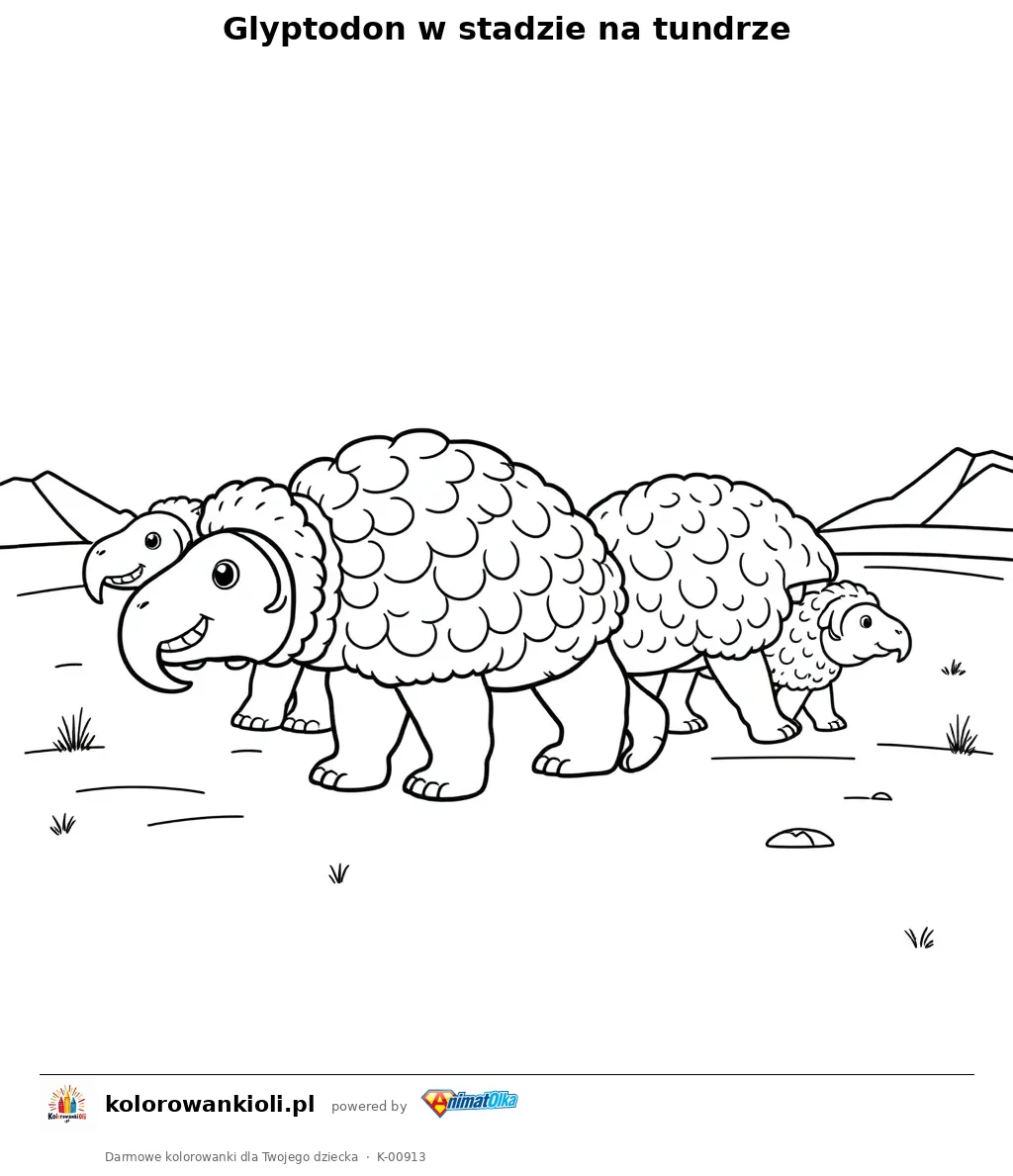 Glyptodon w stadzie na tundrze — kolorowanka do wydruku dla dzieci