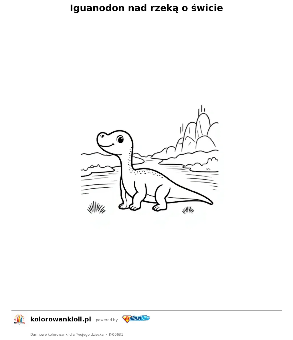 Iguanodon nad rzeką o świcie — kolorowanka do wydruku dla dzieci