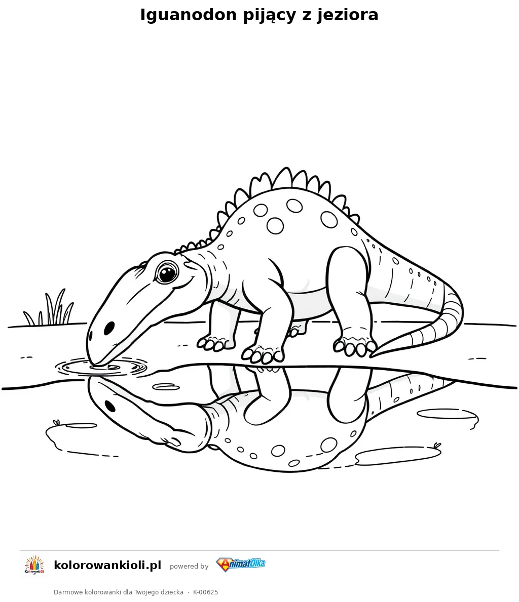 Iguanodon pijący z jeziora — kolorowanka do wydruku dla dzieci