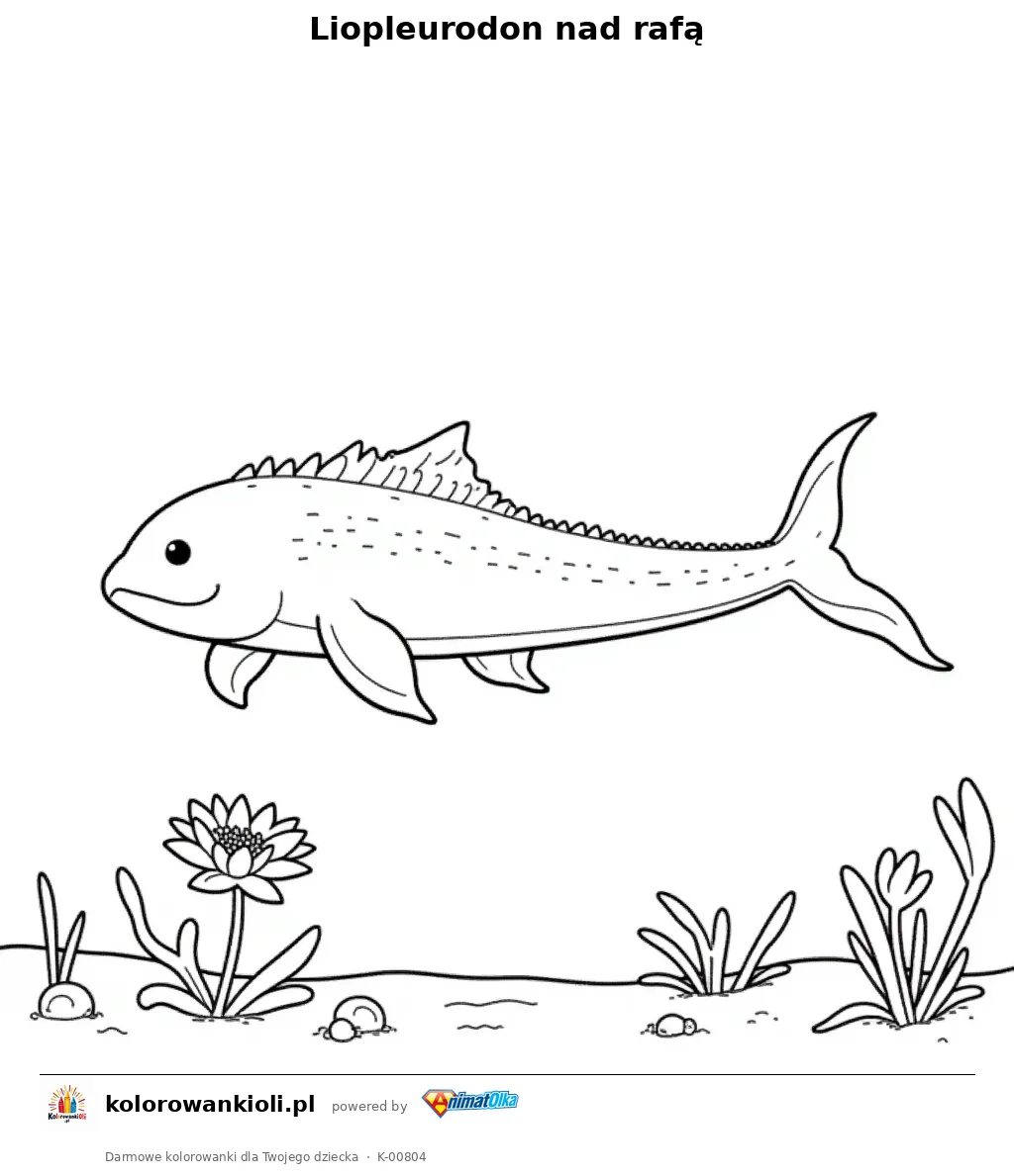 Liopleurodon nad rafą — kolorowanka do wydruku dla dzieci