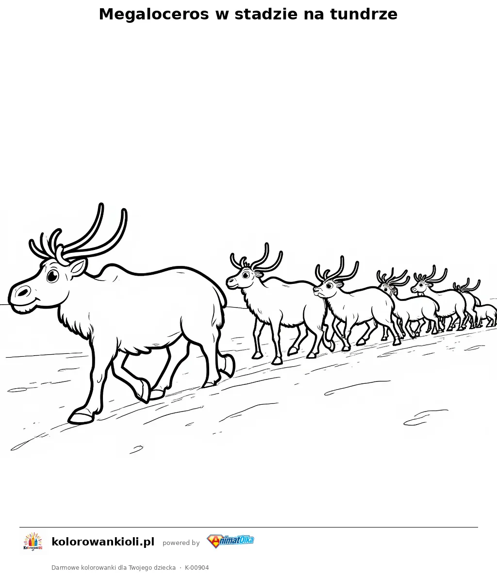 Megaloceros w stadzie na tundrze — kolorowanka do wydruku dla dzieci