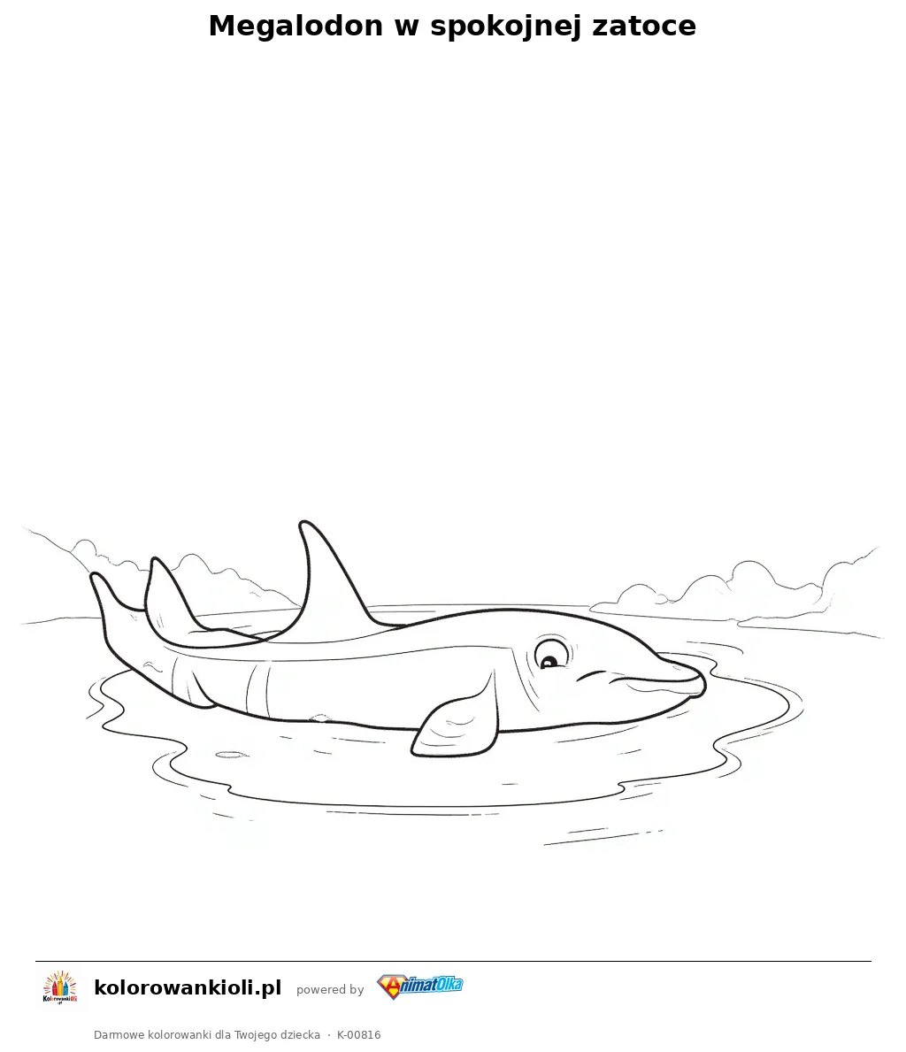 Megalodon w spokojnej zatoce — kolorowanka do wydruku dla dzieci