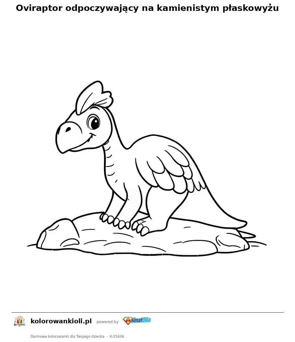 Oviraptor odpoczywający na kamienistym płaskowyżu — kolorowanka do wydruku dla dzieci