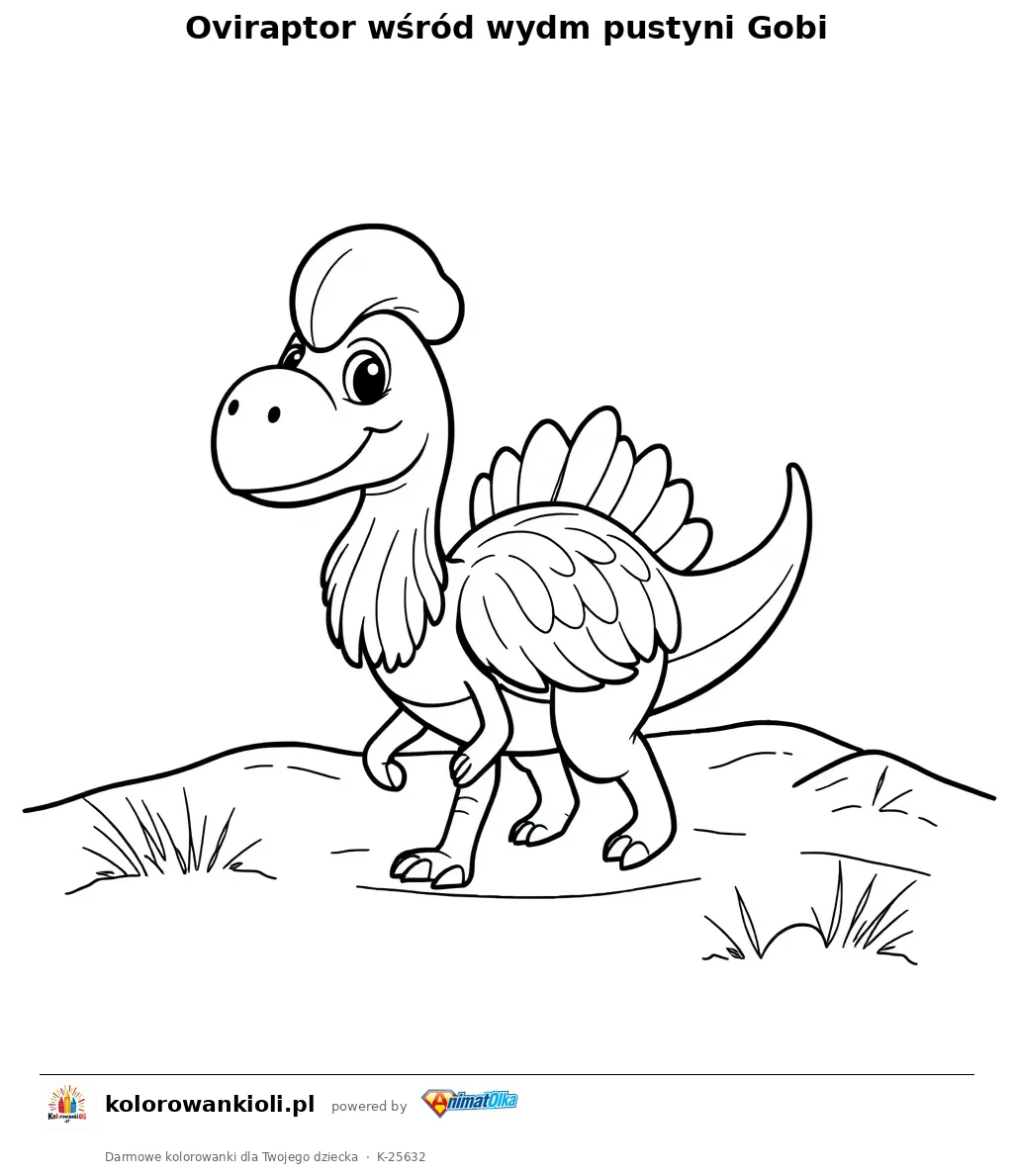 Oviraptor wśród wydm pustyni Gobi — kolorowanka do wydruku dla dzieci