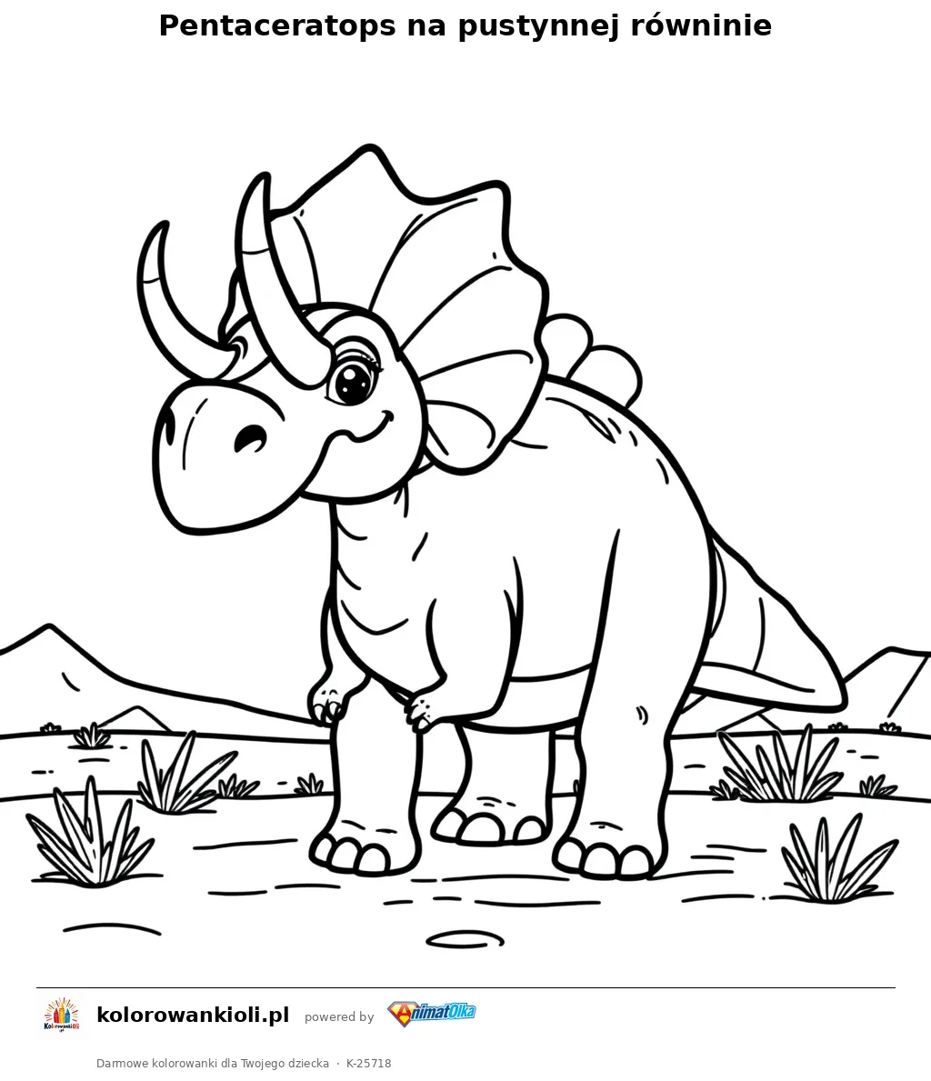 Pentaceratops na pustynnej równinie — kolorowanka do wydruku dla dzieci