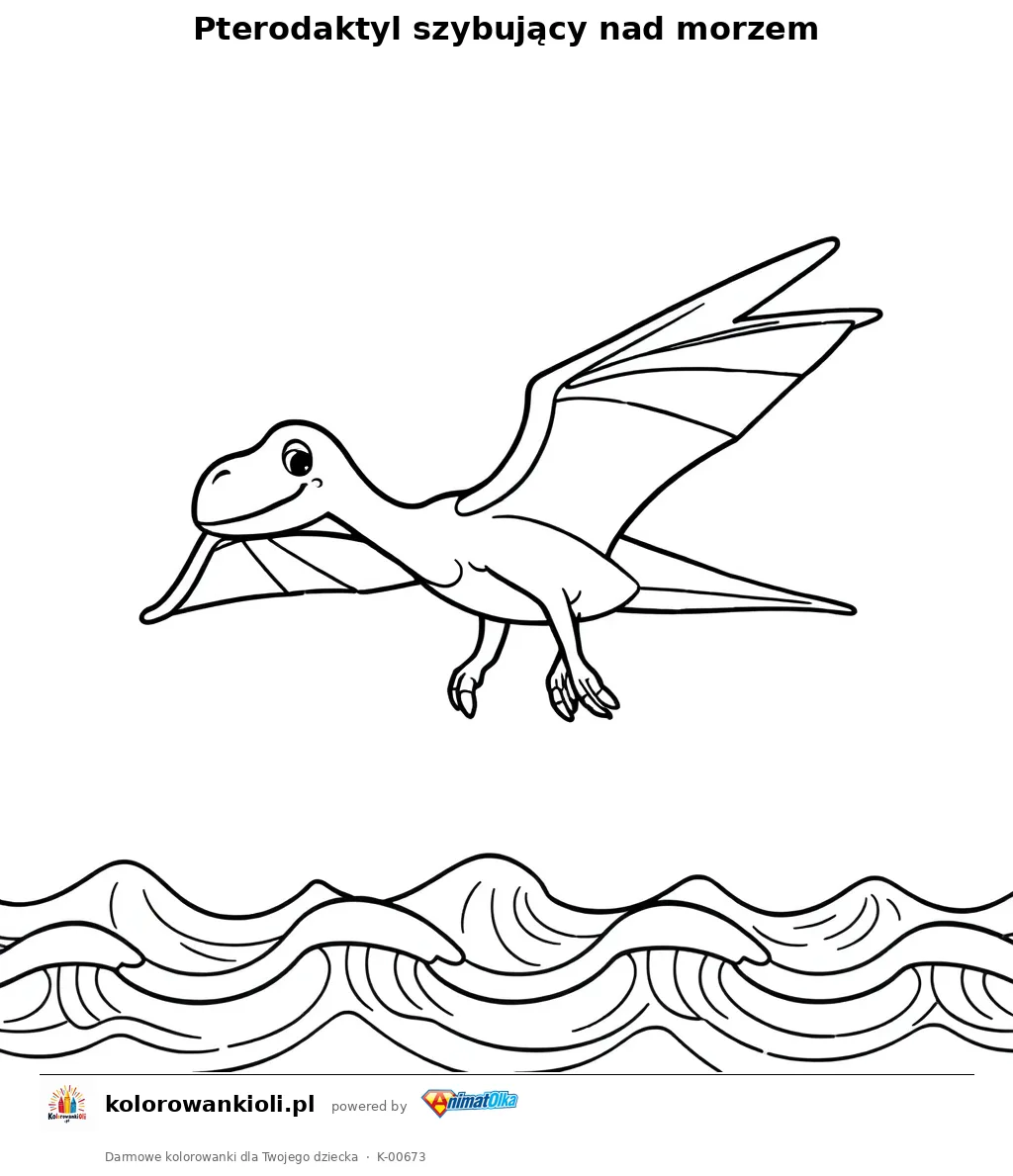 Pterodaktyl szybujący nad morzem — kolorowanka do wydruku dla dzieci