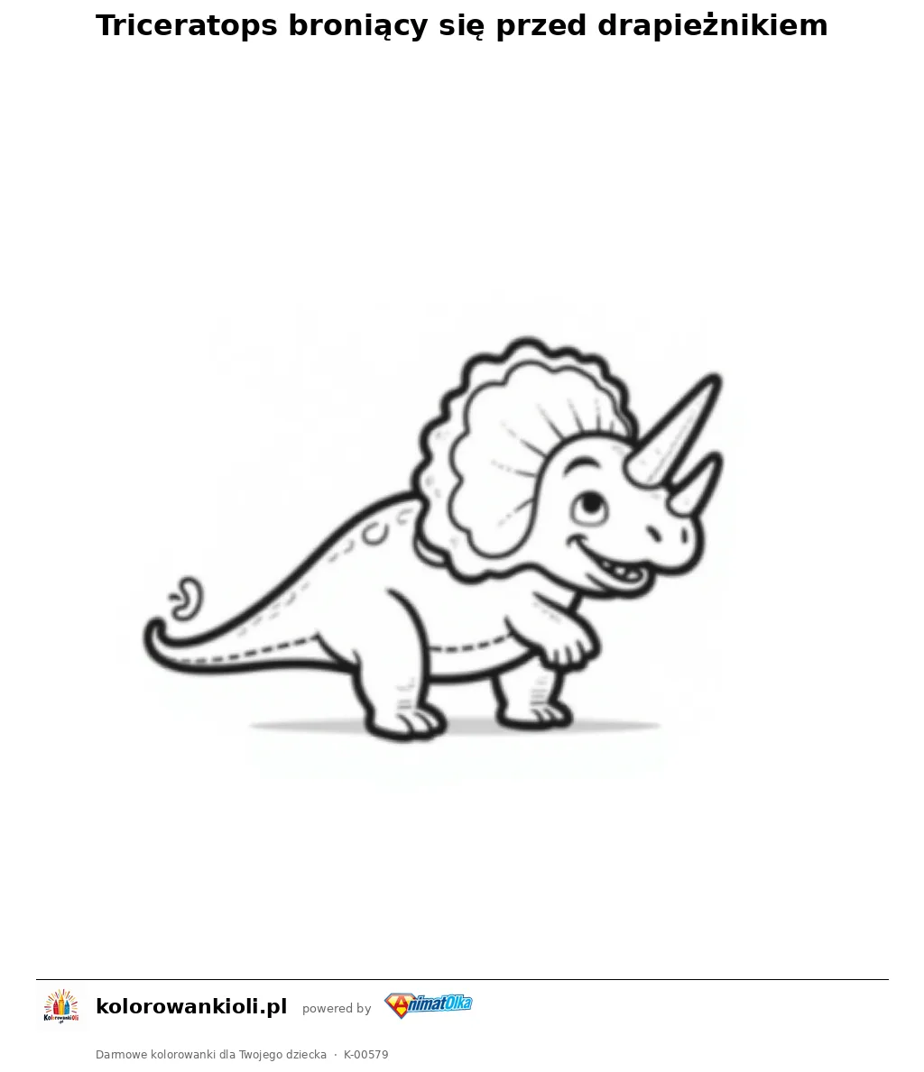 Triceratops broniący się przed drapieżnikiem — kolorowanka do wydruku dla dzieci