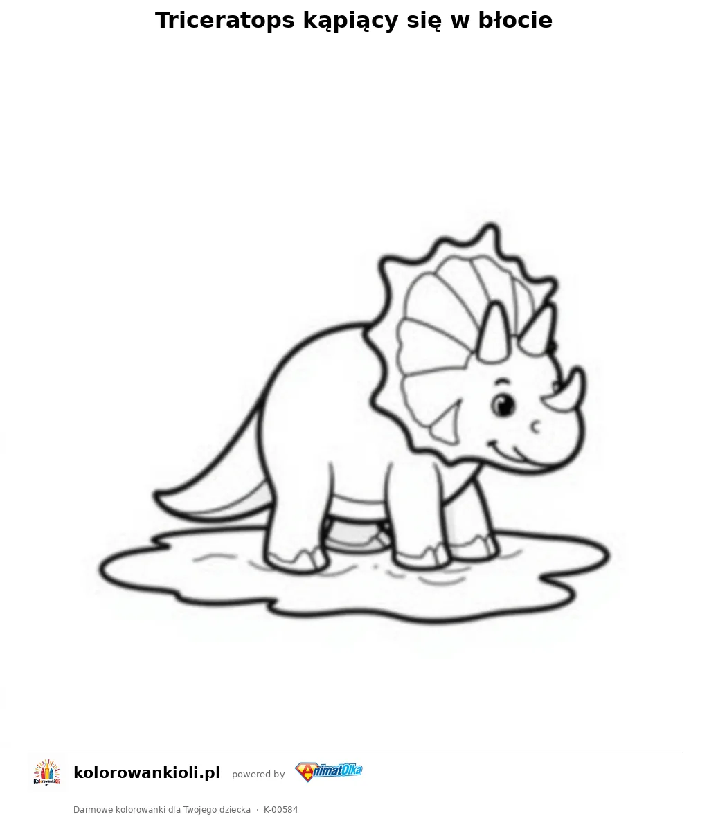 Triceratops kąpiący się w błocie — kolorowanka do wydruku dla dzieci