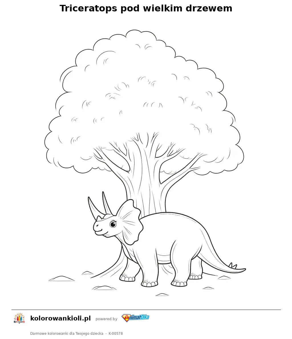 Triceratops pod wielkim drzewem — kolorowanka do wydruku dla dzieci