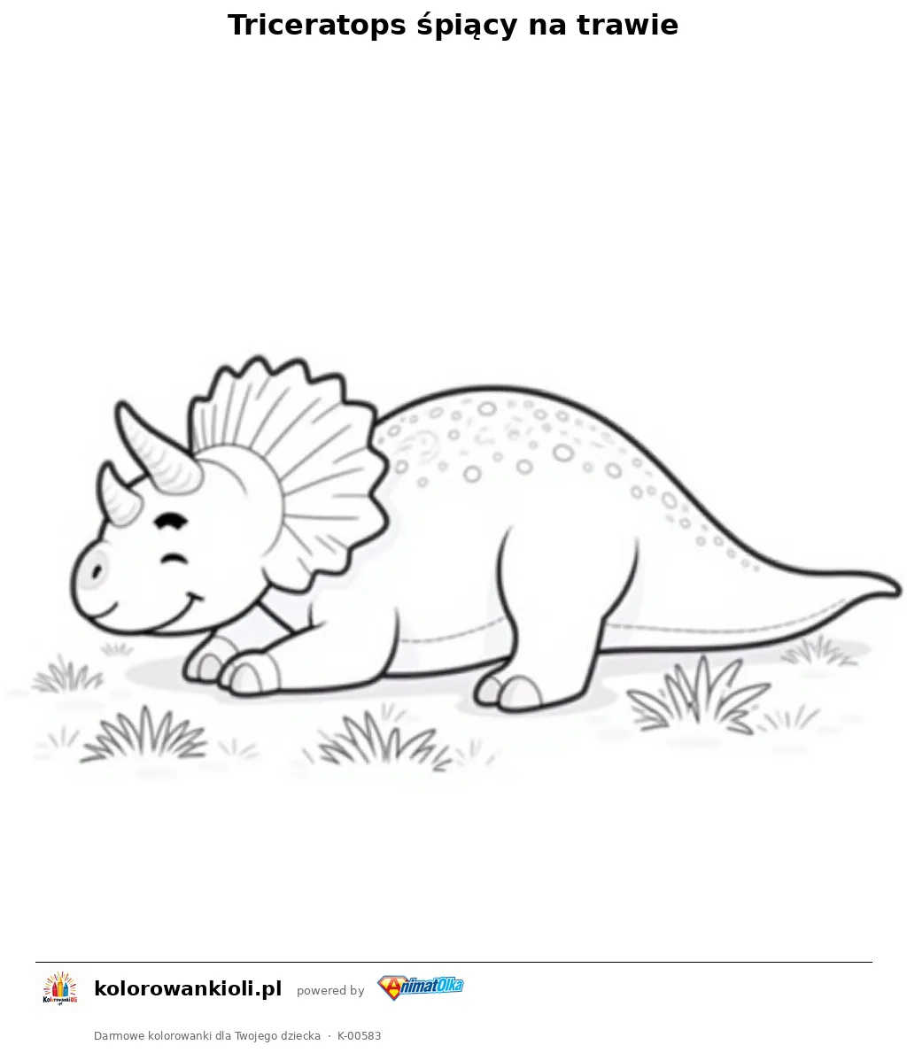Triceratops śpiący na trawie — kolorowanka do wydruku dla dzieci
