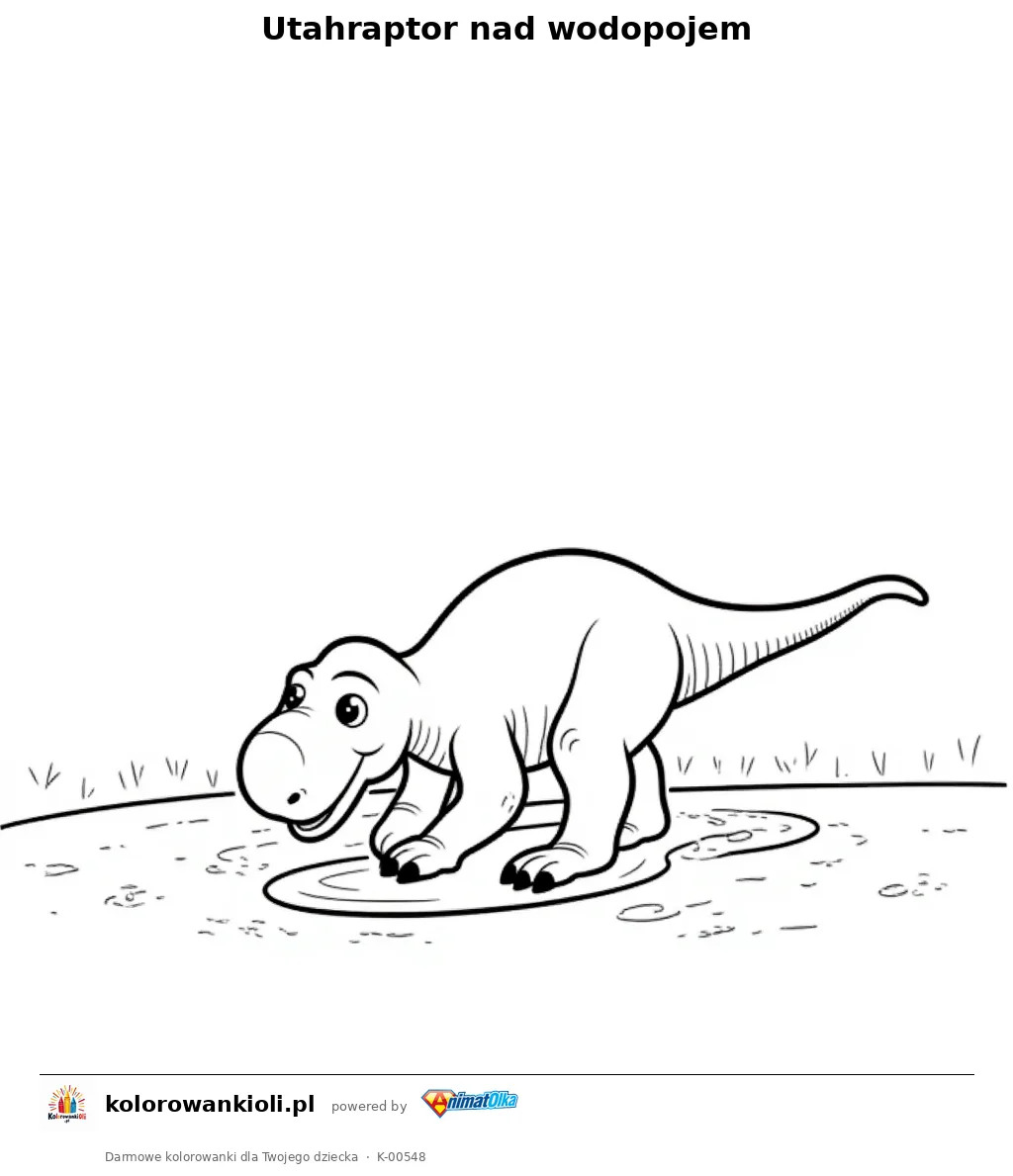 Utahraptor nad wodopojem — kolorowanka do wydruku dla dzieci