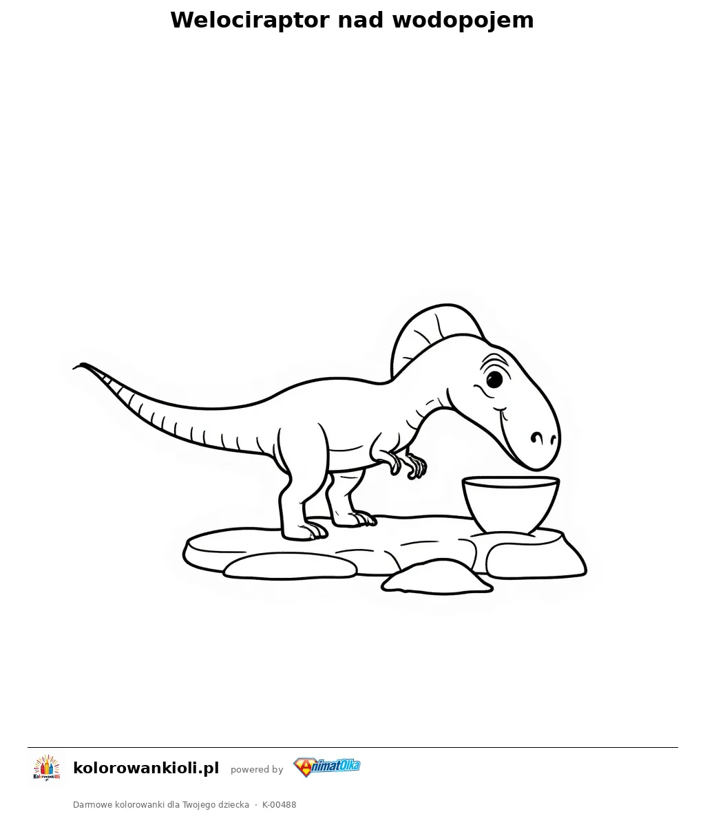 Welociraptor nad wodopojem — kolorowanka do wydruku dla dzieci