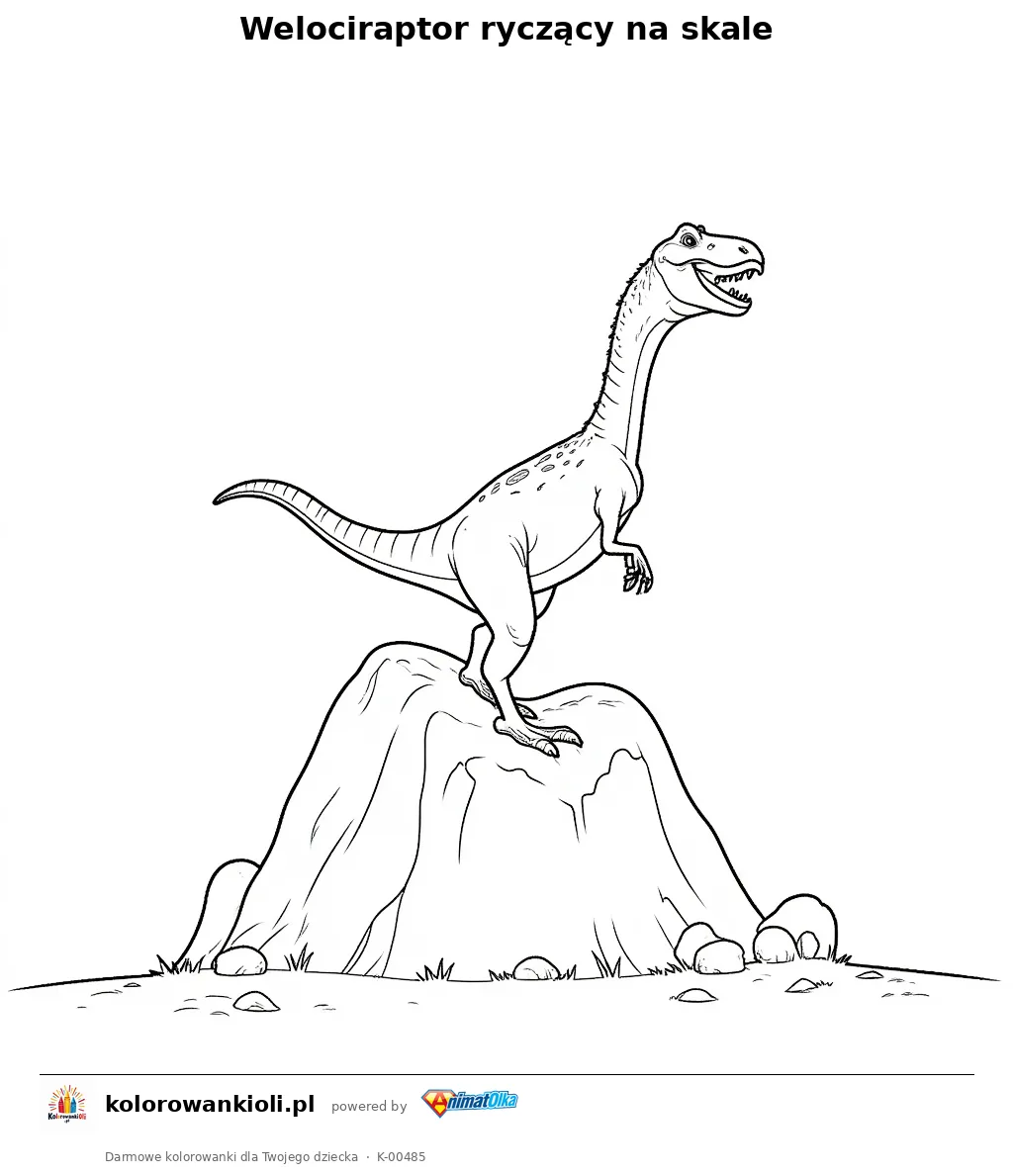 Welociraptor ryczący na skale — kolorowanka do wydruku dla dzieci