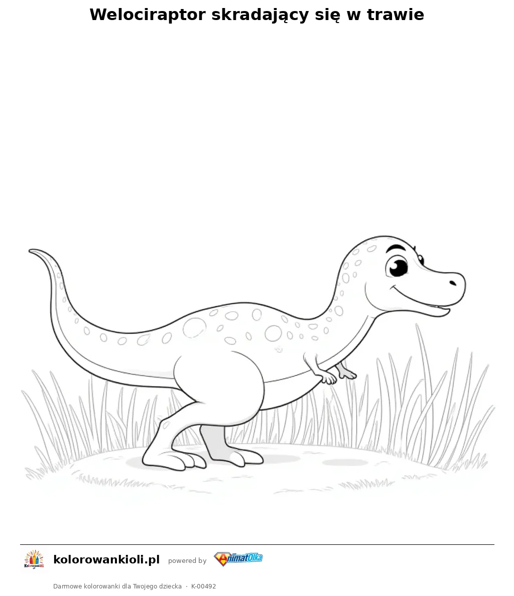 Welociraptor skradający się w trawie — kolorowanka do wydruku dla dzieci
