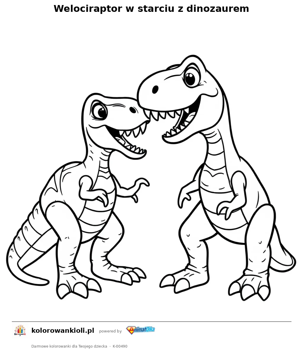 Welociraptor w starciu z dinozaurem — kolorowanka do wydruku dla dzieci