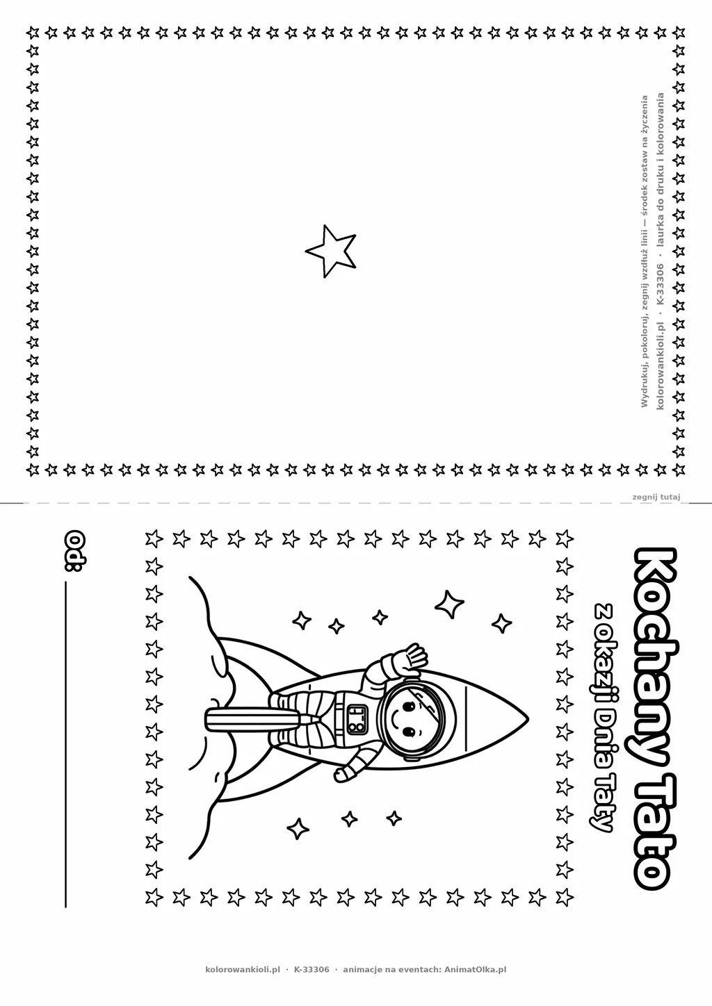 Laurka dla taty na Dzień Taty: rakieta z astronautą — do druku i kolorowania (A4, składana)