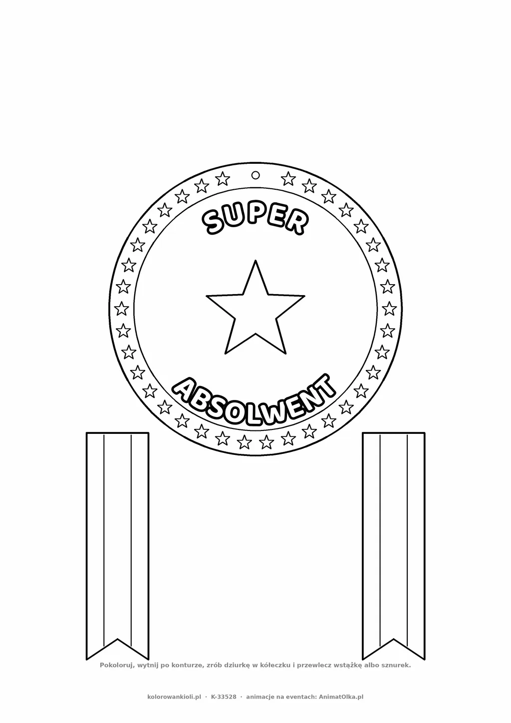 Medal absolwenta przedszkola — do druku, kolorowania i wycięcia, A4 z wstążką