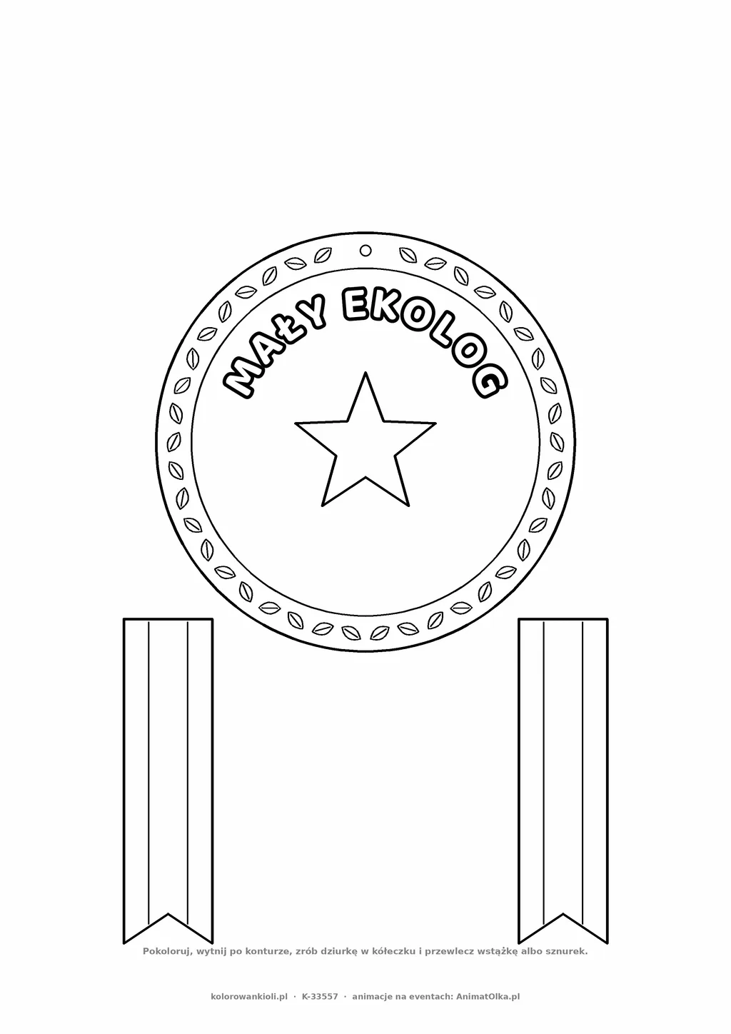 Medal ekologa — do druku, kolorowania i wycięcia, A4 z wstążką