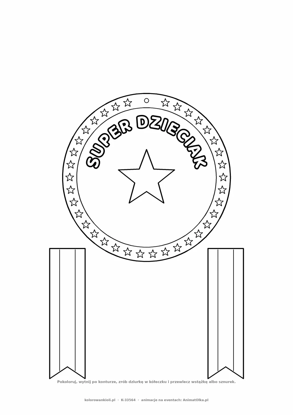 Medal na Dzień Dziecka — do druku, kolorowania i wycięcia, A4 z wstążką